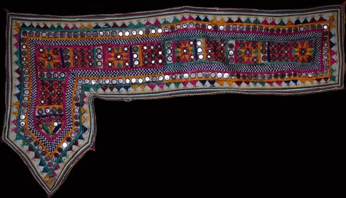 56" Vintage Hand Embroidered India Mirror Cloth Banner or Tapestry