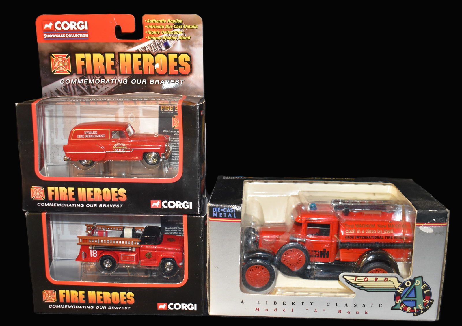 3 Vintage Diecast Fire Trucks - 2 Corgi 2002 Fire Heroes 1/43 Scale and Liberty Classic Ford Model A (1 of 6)