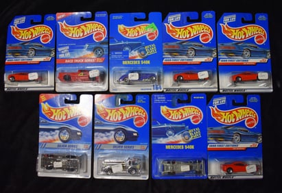 9 Hot Wheels 1:64 Scale Vintage 1990's Cars w/ Faults or Packaging faults