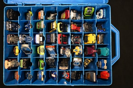 48 Hot Wheels Cars in a Plastic Carrying Case.