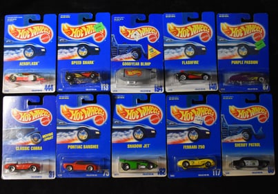 10 Vintage Mattel Hot Wheels Assortment from 1991 - New in their Original Cards