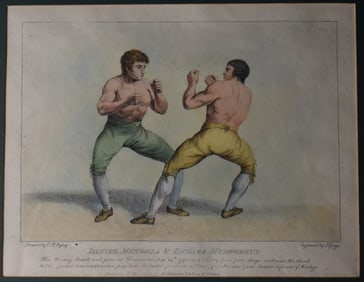 19th Hand Colored Stipple Engraving of Daniel Mendoza & Richard Humphreys by Joseph Grozer