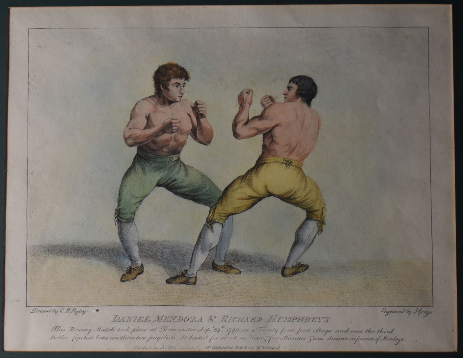 19th Hand Colored Stipple Engraving of Daniel Mendoza & Richard Humphreys by Joseph Grozer (1 of 4)