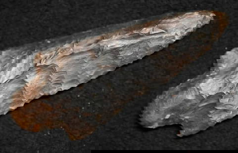 3 3/8" Knife River Chert Adena Found in Vernon Co. WI, Keele COA Ex: Dan Maas Collection.: 3 3/8" Knife River Chert Adena Found in Vernon Co. WI, Keele COA Ex: Dan Maas Collection.