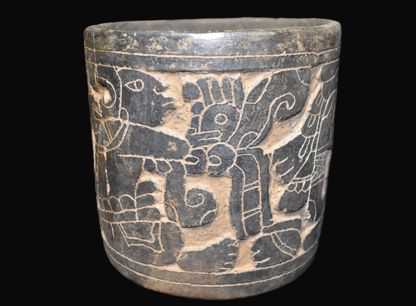 Highly Developed Pre-Columbian Mayan Deity Cylinder Pottery Vessel (1 of 7)