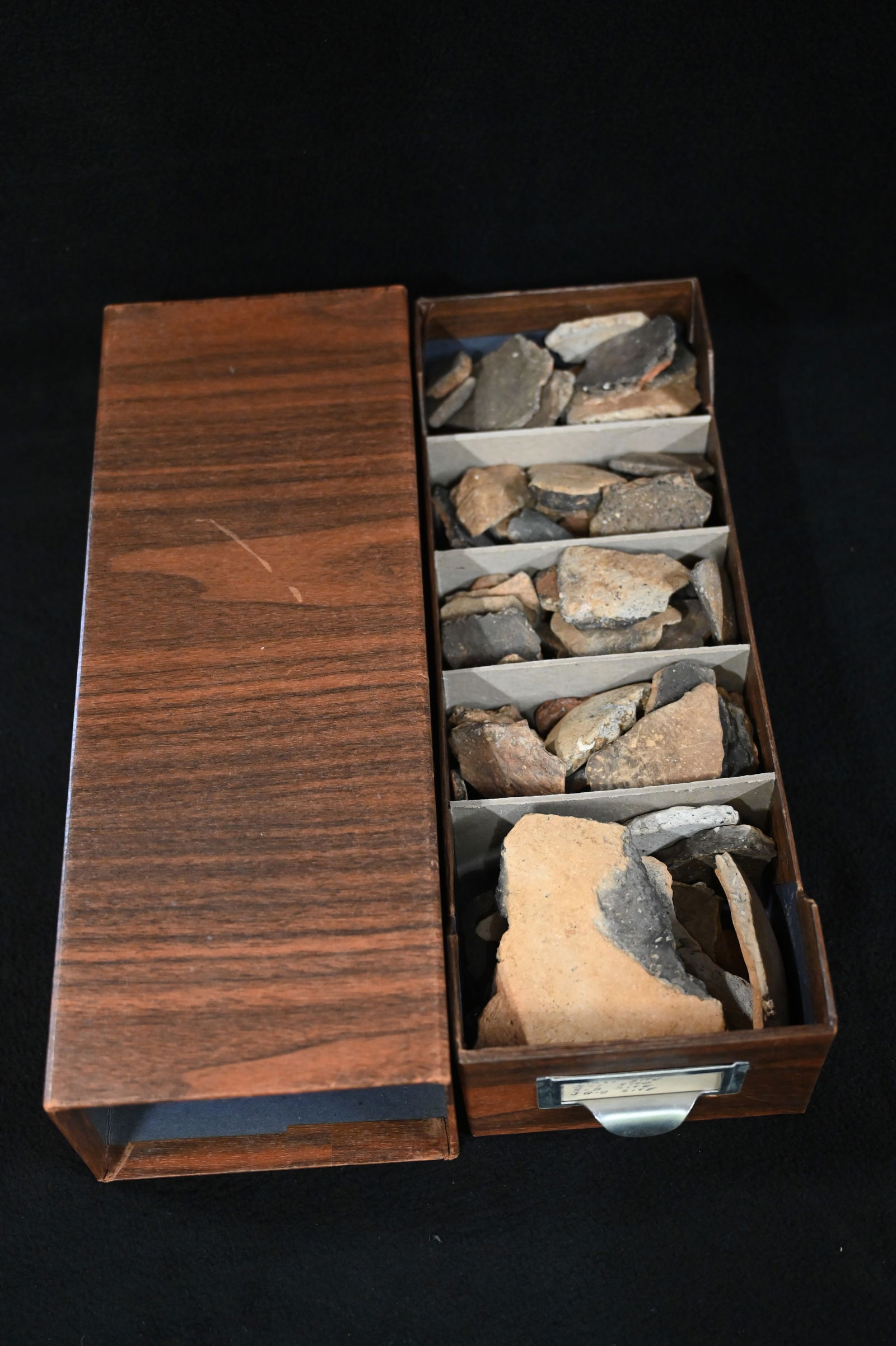 Box of Damaged Native American Damaged Pottery Shards Found in St. Louis Co. Missouri. 15" x 6" x: Native American pottery shards are fragments of ceramic vessels that provide valuable insights into the artistry, culture, and daily life of Indigenous peoples. These shards can be found across the Un