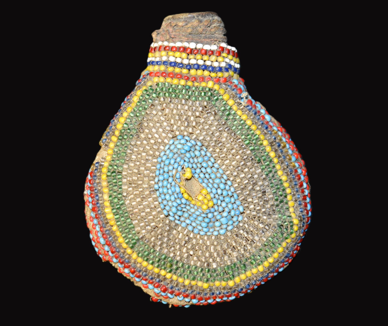 Early 1900's Intricately Designed Leather Beadwork Medicine Bottle (1 of 7)