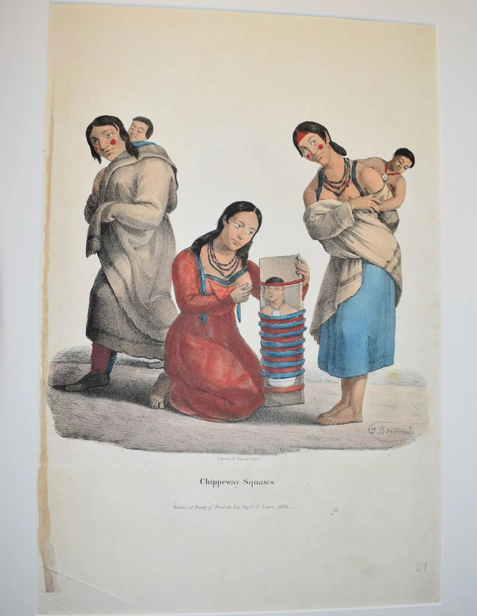 Original 1835 James Otto Lewis Color Lithograph - Chippeway Squaws (1 of 4)
