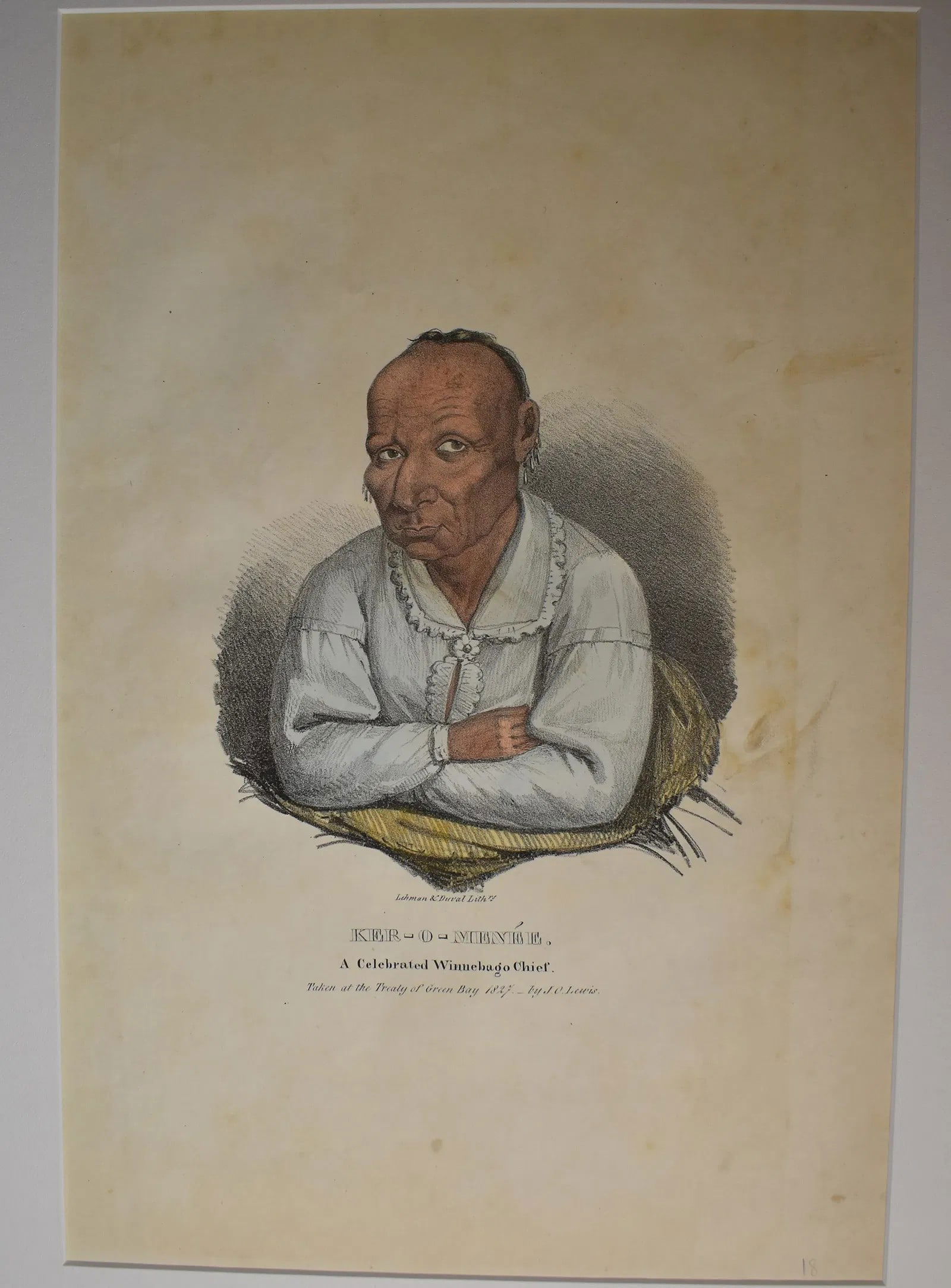 Original 1835 James Otto Lewis Color Lithograph - Ker-O-Menee Chief of the Winnabegoes (1 of 4)