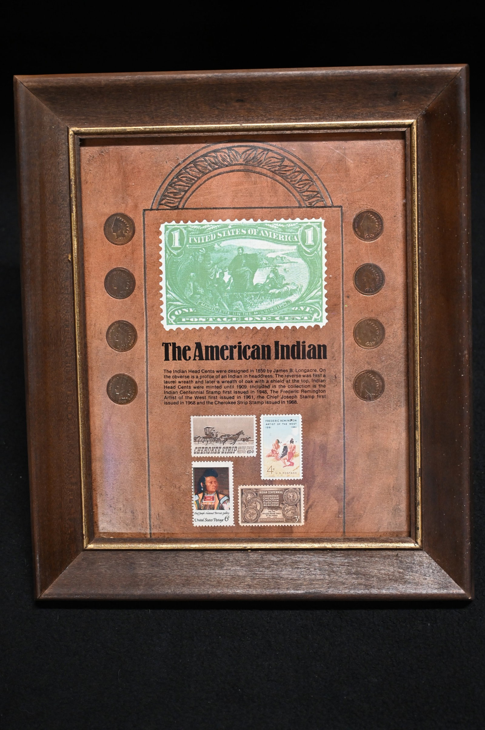 The American Indian Framed Indian Head Pennies and Stamps.: The American Indian Framed Indian Head Pennies and Stamps.