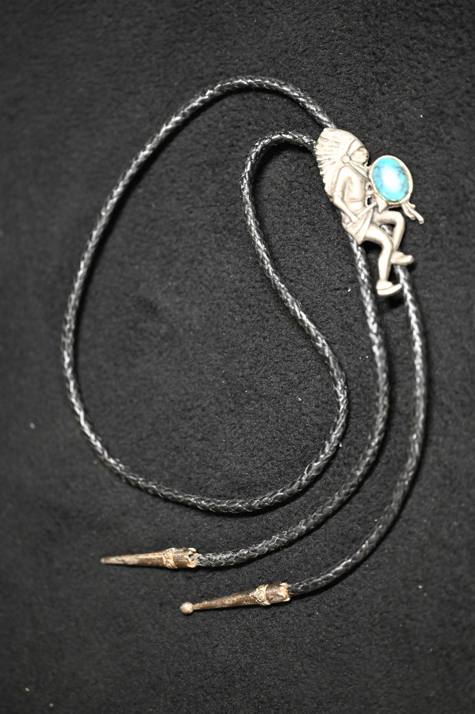 Silver & Turquoise Bolo of a Native American.: Silver & Turquoise Bolo of a Native American.