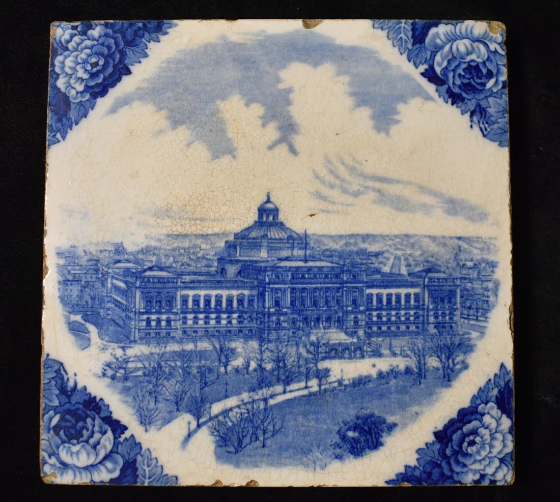 1897 Library of Congress 6" English Delftware Tile by Wedgwood.  Copyright and produced circa 1900. (1 of 4)