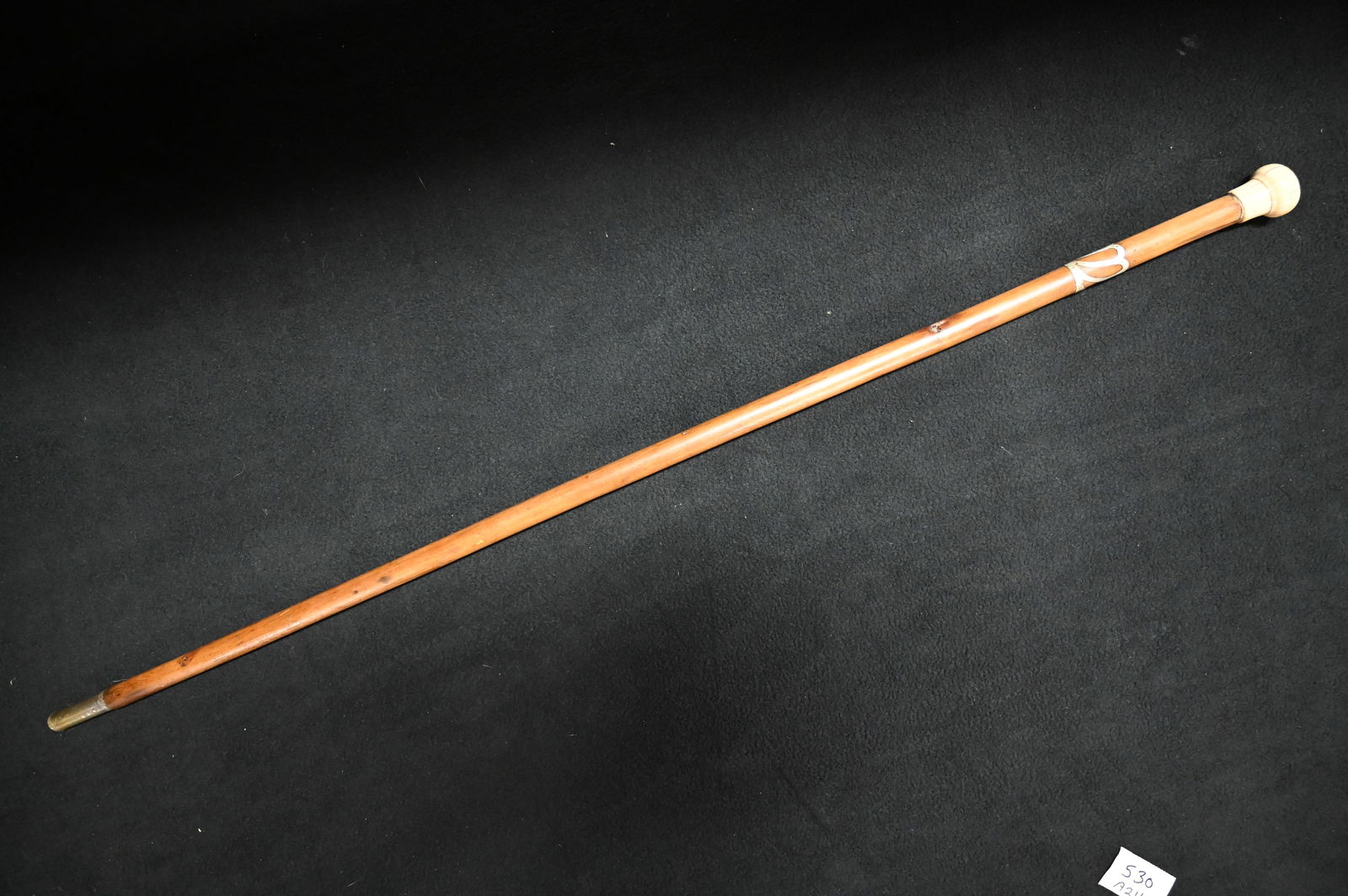 33" Vintage Cane with porcelain top with Compass inside and silver decoration. (1 of 5)