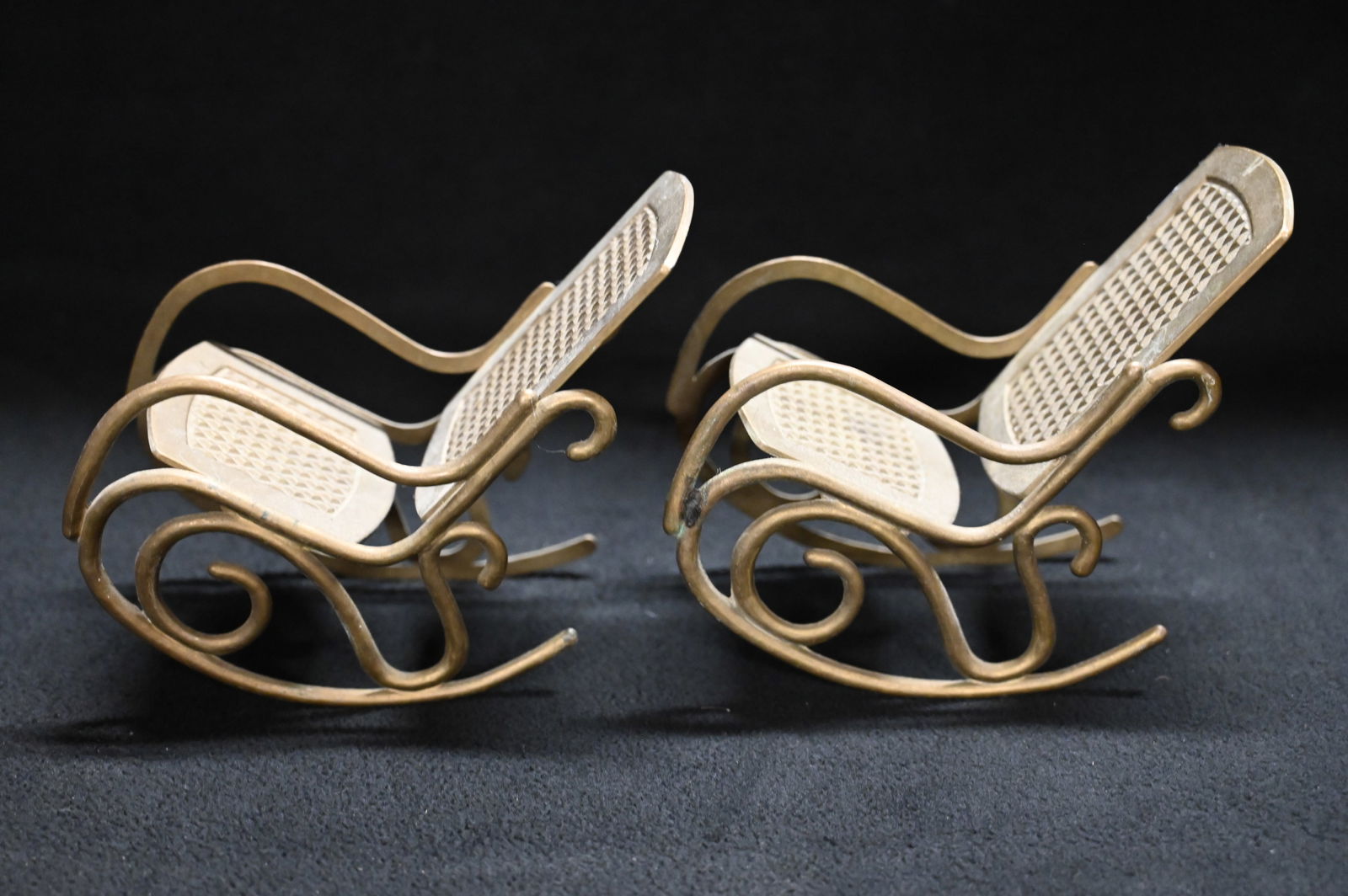 2 Vintage 7" Brass Doll Rocking Chairs. (1 of 5)
