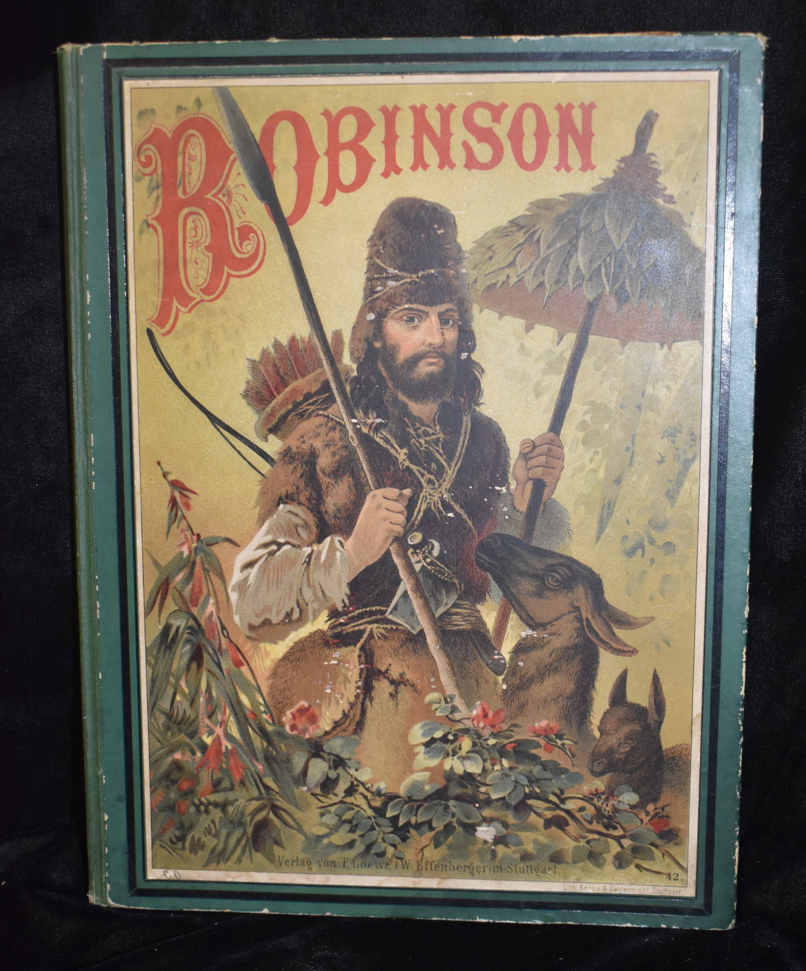 1898 Robinson by Joachim Campe - In German: Robinson by Joachim Heinrich Campe. With 6 colour print images by C. Offtererdinger, as well as 23 text illustrations by W. Zweigle.. Campe, Joachim Heinrich. In german. Published by Published by Stut