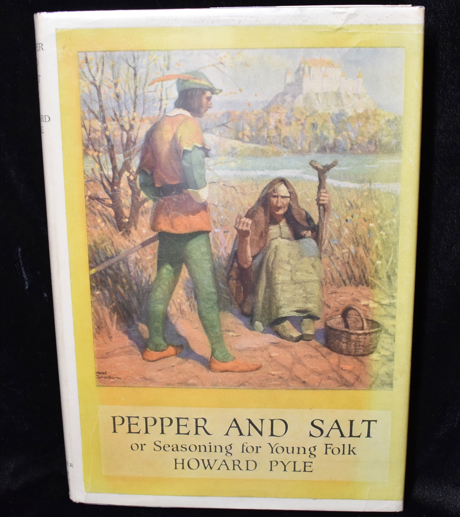 1913 Pepper and Salt, or Seasoning for Young Folk by Howard Pyle: Pepper and Salt, or Seasoning for Young Folk by Pyle, Howard. Published by Harper & Row, New York, 1913. Publishers original yellow cloth hardback will colorfully illustrated cover. Comes with dust ja
