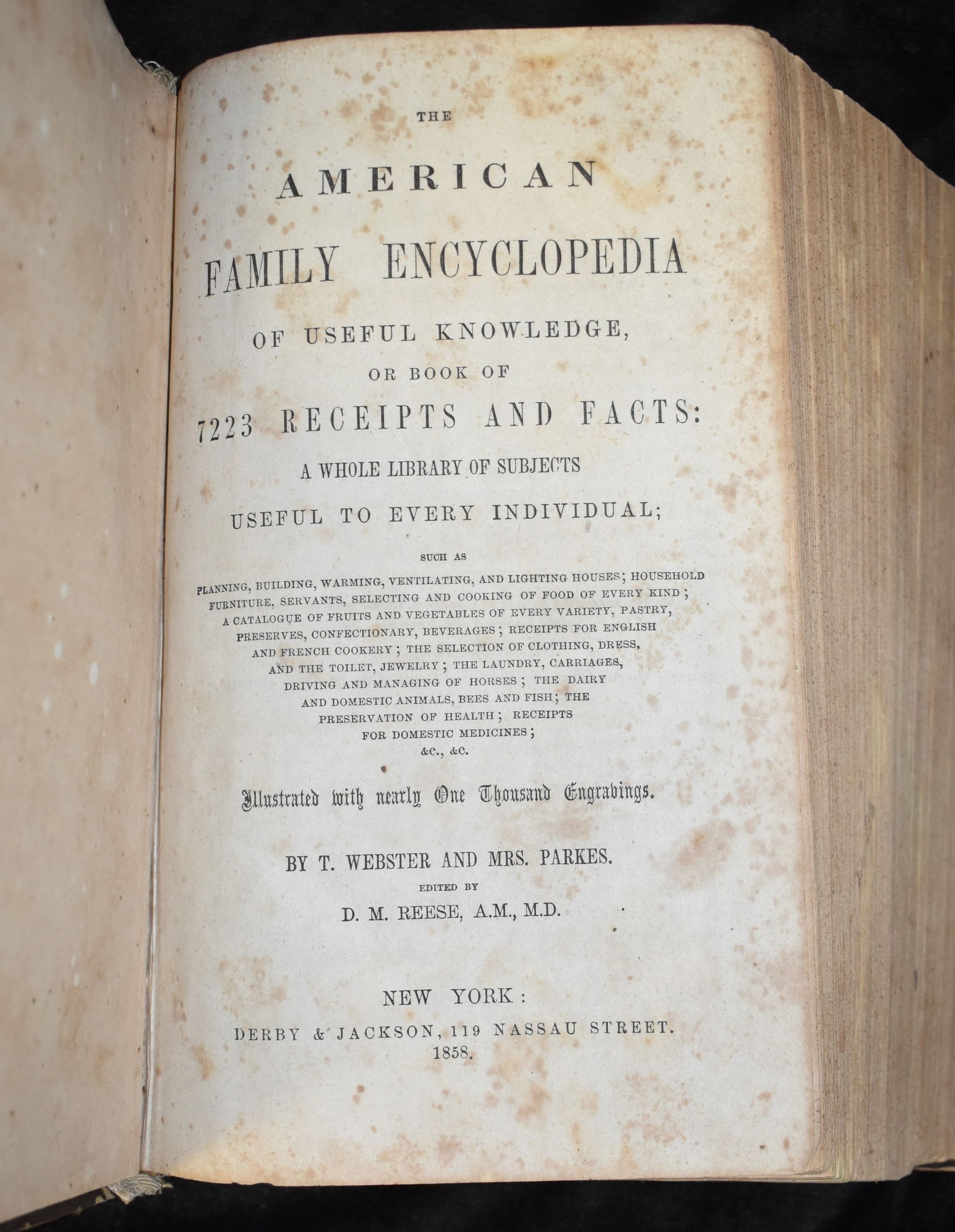 1858 THE AMERICAN FAMILY ENCYCLOPEDIA OF USEFUL KNOWLEDGE, OR BOOK OF 7223 RECEIPTS AND FACTS (1 of 8)