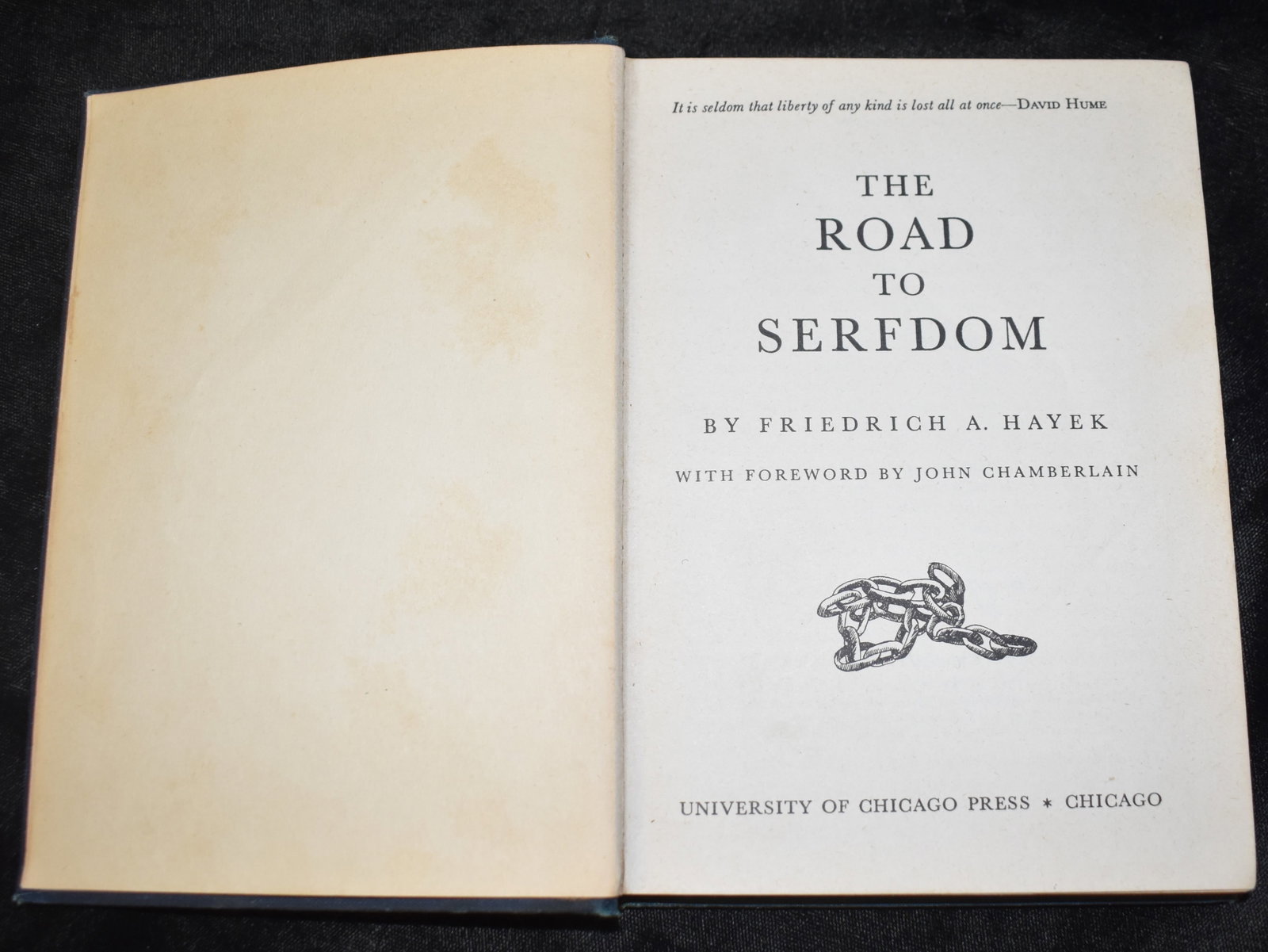 1945 The Road to Serfdom by Friedrich A. Hayek: The Road to Serfdom by Friedrich A. Hayek. Published by University of Chicago Press, 1945. Good condition hardback. Shelfwear to corners. Internally very good.