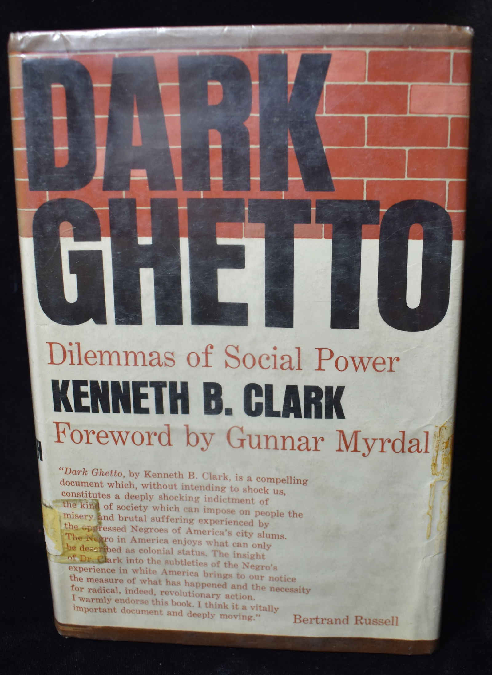 1965 Dark Ghetto: Dilemmas of Social Power 1st Edition: Dark Ghetto: Dilemmas of Social Power by Clark, Kenneth B.; Myrdal, Gunner. Published by Harper & Row, 1965. 1st Edition. Good condition hardback. Former library book. Has some shelf wear on the corne
