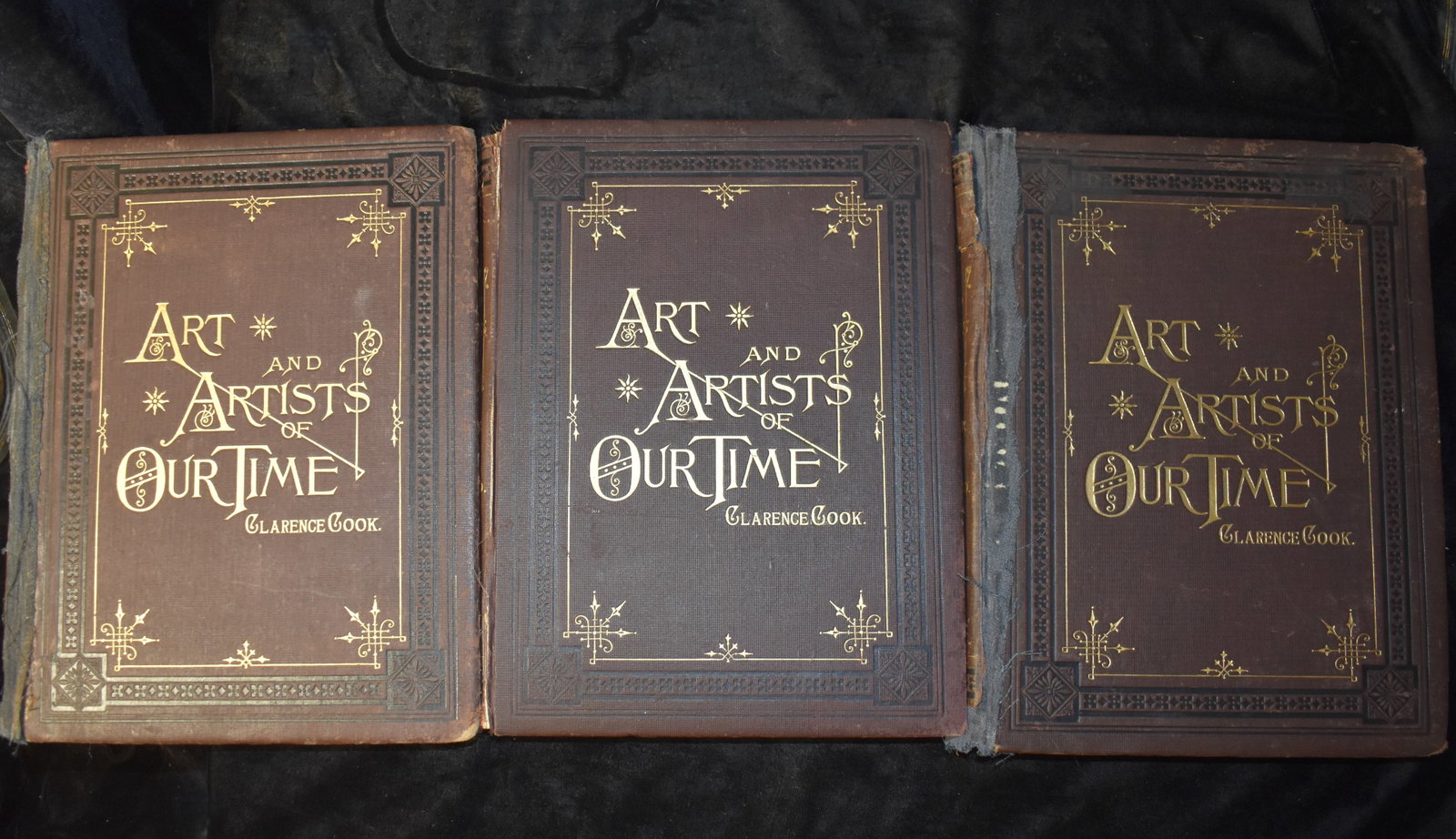 1888 Art and Artists of Our Time. 3 volumes by Clarence Cook: Art and Artists of Our Time. 3 volumes by Cook, Clarence. Published by Selmar Hess, New York, 1888. Covers are in rough shape with cloth attached inside to keep boards attached to the spine. Internall