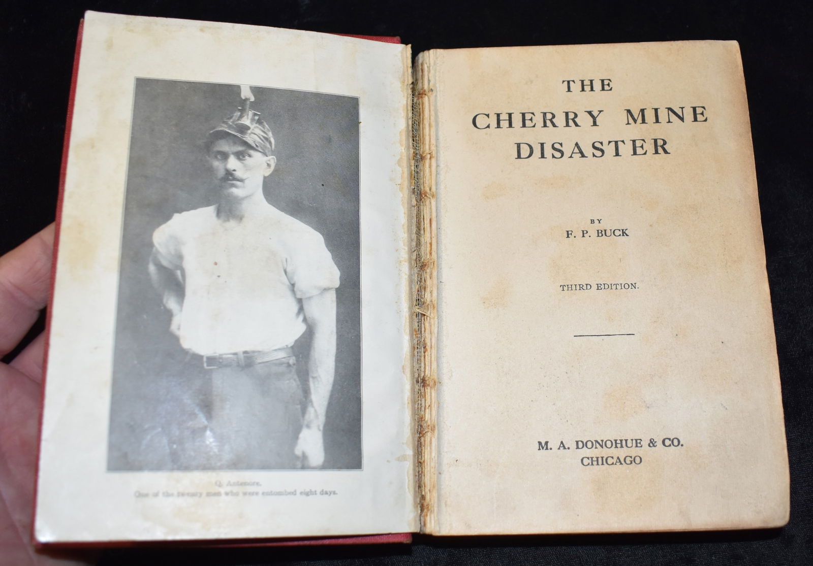 1910 The Cherry Mine Disaster by F. P. Buck: 1910 The Cherry Mine Disaster by F. P. Buck. Published by M. A. Donohue & Co, Chicago. Fairly rare book. Hardback in not so good condition. Seperation between the title page and picture plate. 