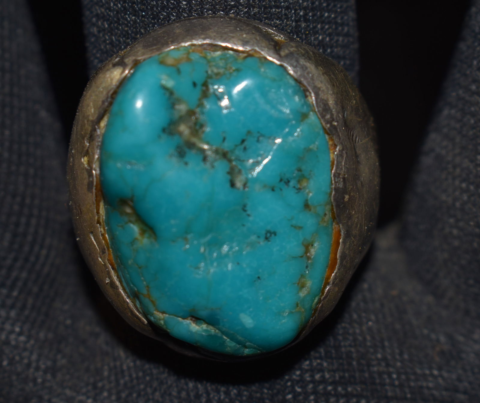 Heavy 27 Gram Navajo Sterling Silver & Turquoise Nugget Ring - Size 10 (1 of 7)