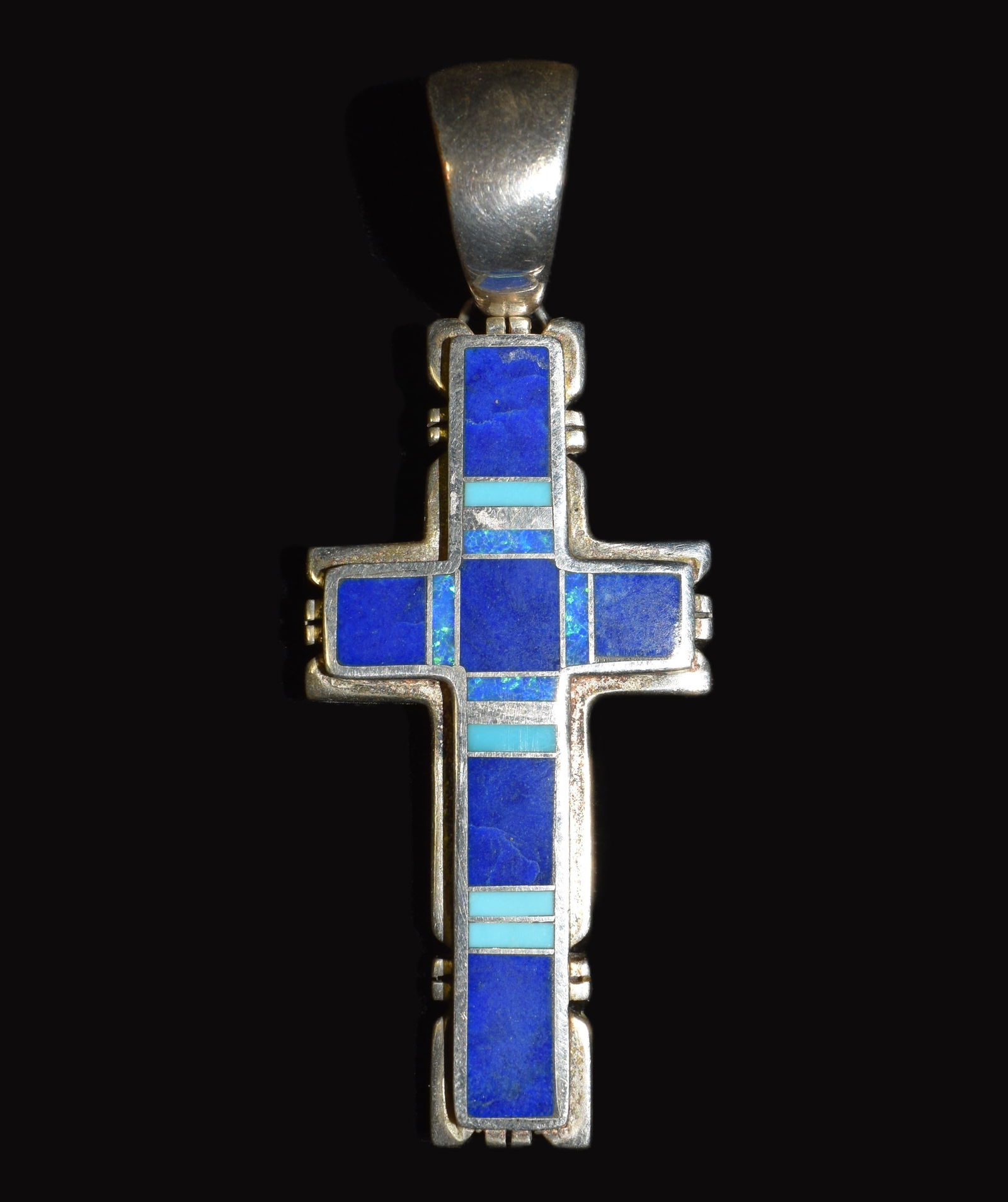Large Navajo Lapiz Lazuli & Turquois Sterling Silver Cross Pendant (1 of 6)