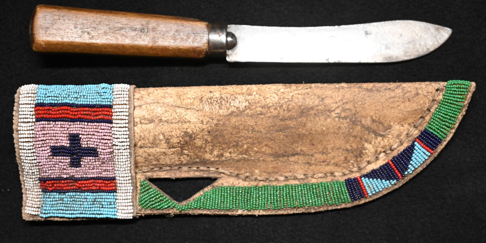 11 1/2" Leather Beaded Sheath with Samuel Lee 11" Vintage Knife. (1 of 7)