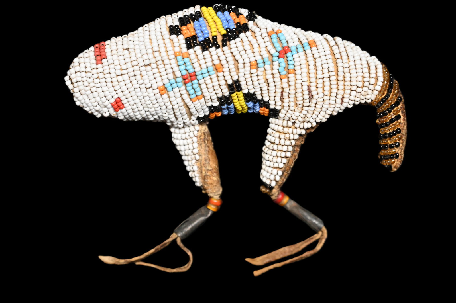 5 1/2" Leather Beaded Buffalo Fettish.: 5 1/2" Leather Beaded Buffalo Fettish.