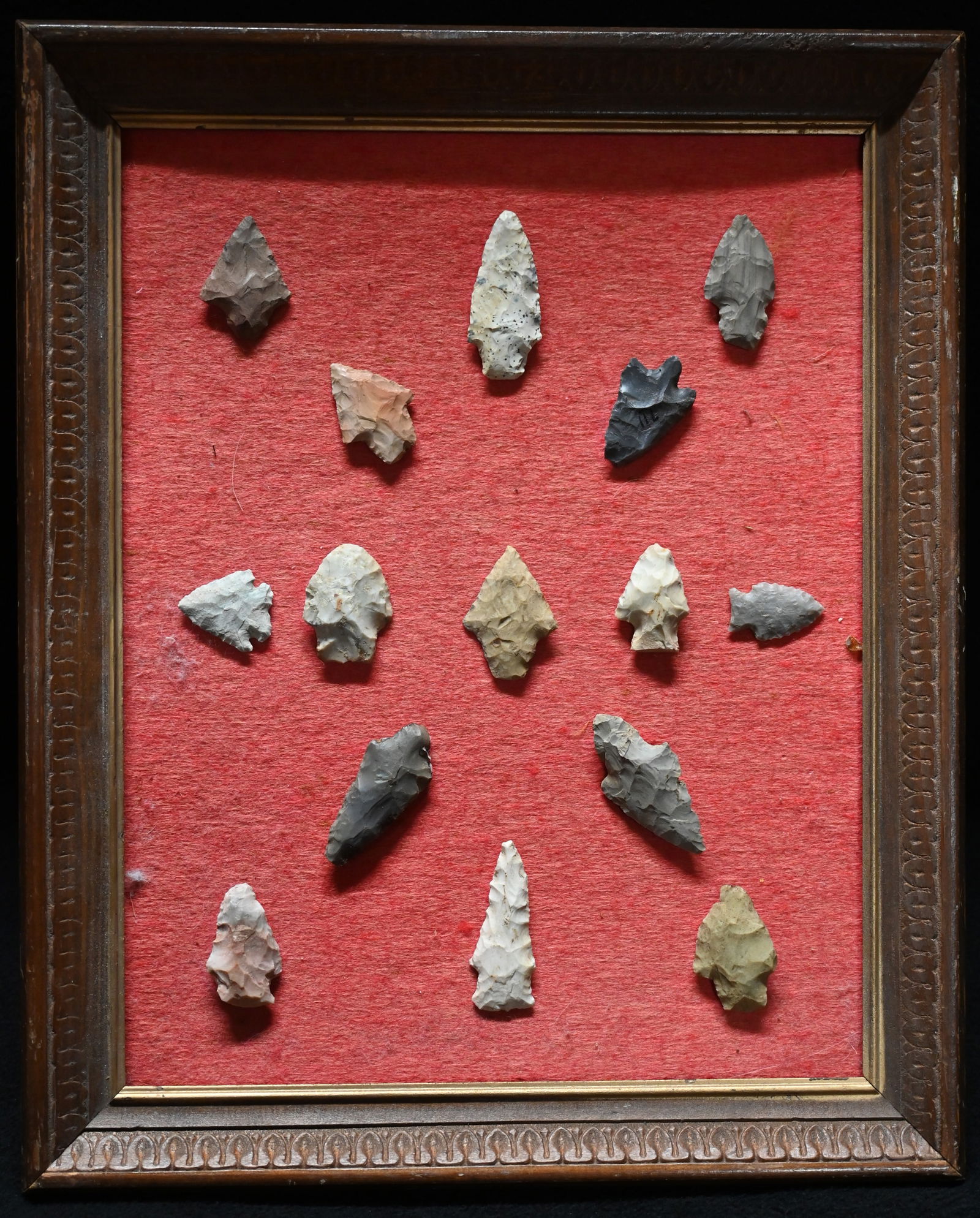 15 Arrowheads Found in Fulton Co. Illinois Displayed on a 13" x 16" Frame Ex: Dean Downing (1 of 6)