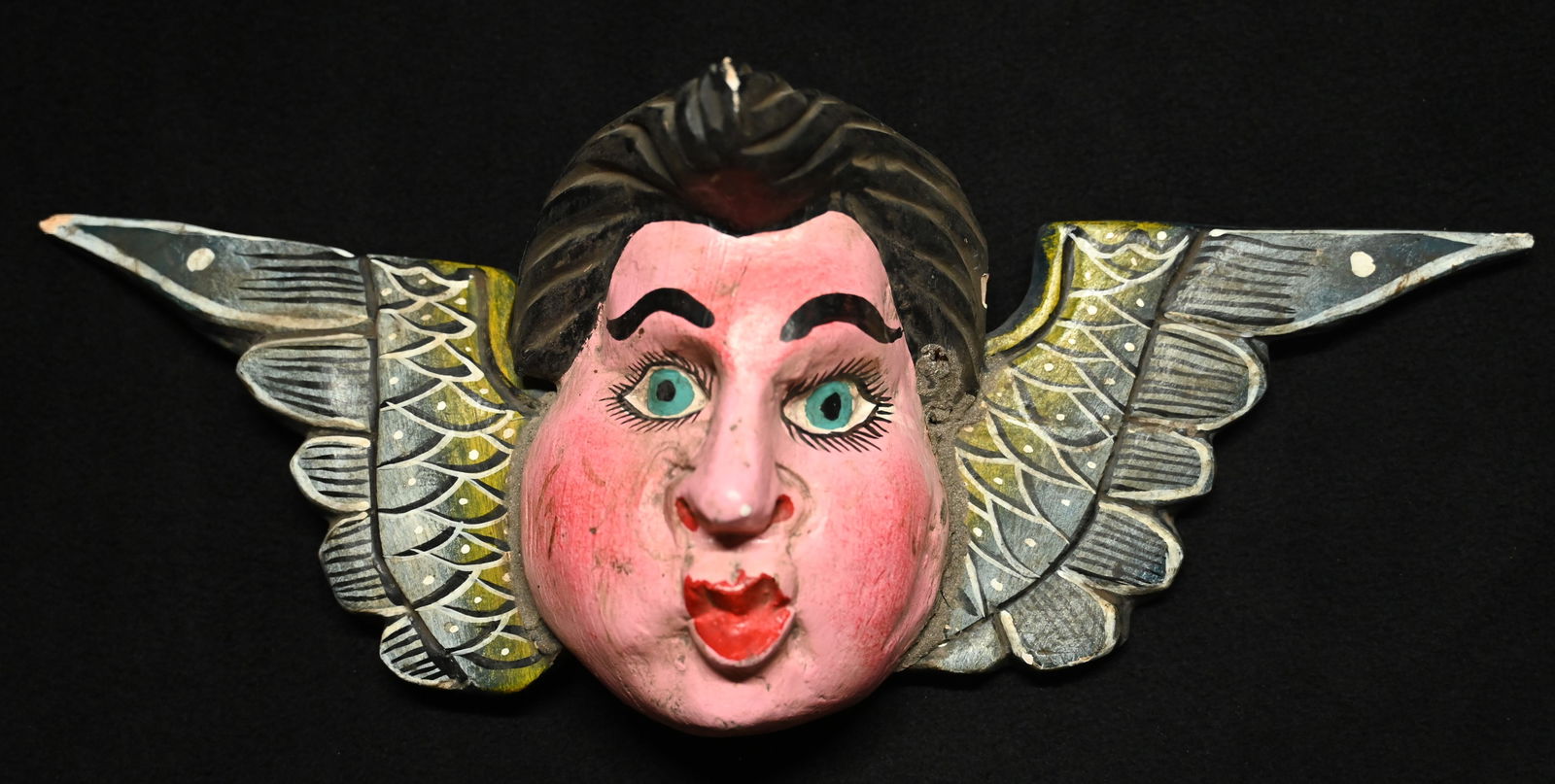 Day of The Dead South American Folk-art Hand Carved Wood Mask 7 1/2" Tall. 3 piece mask with new (1 of 6)