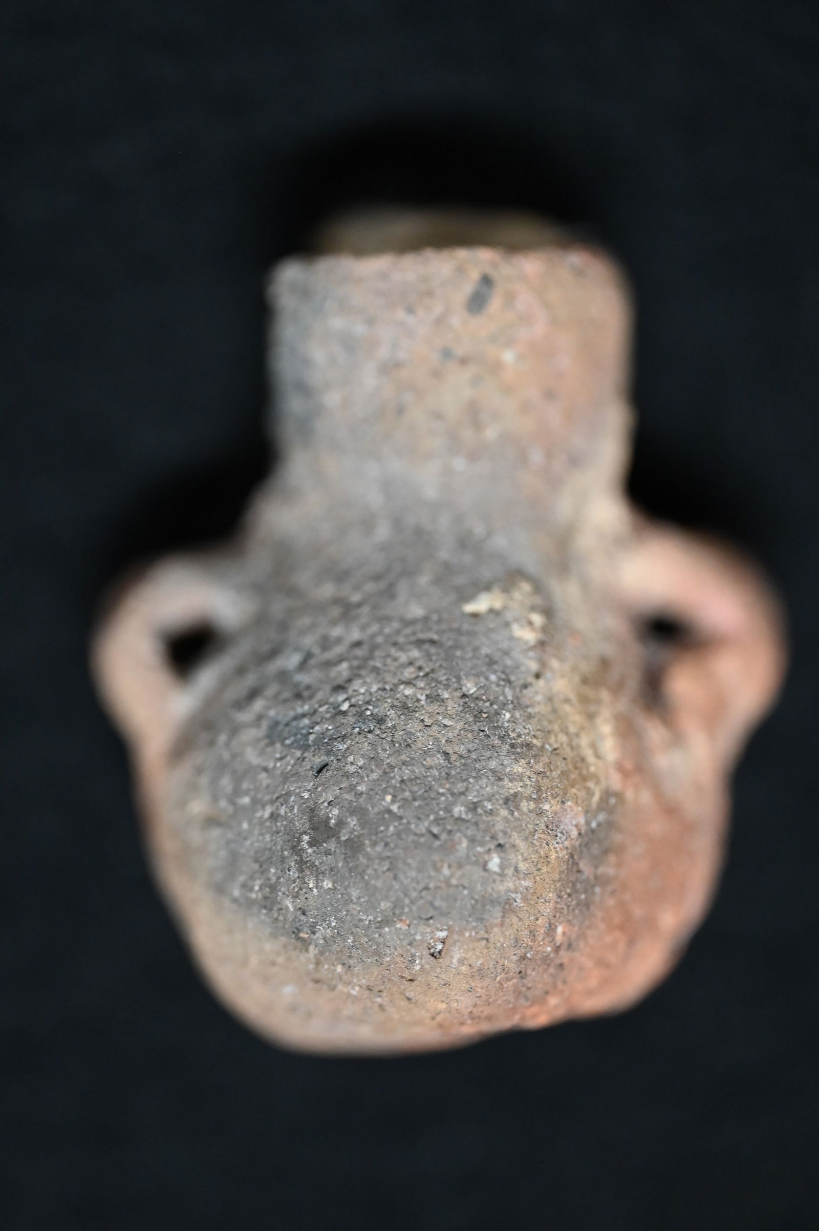 Miniature 1 5/8" Pre-Columbian Strap Handle Poison Pot. (1 of 7)