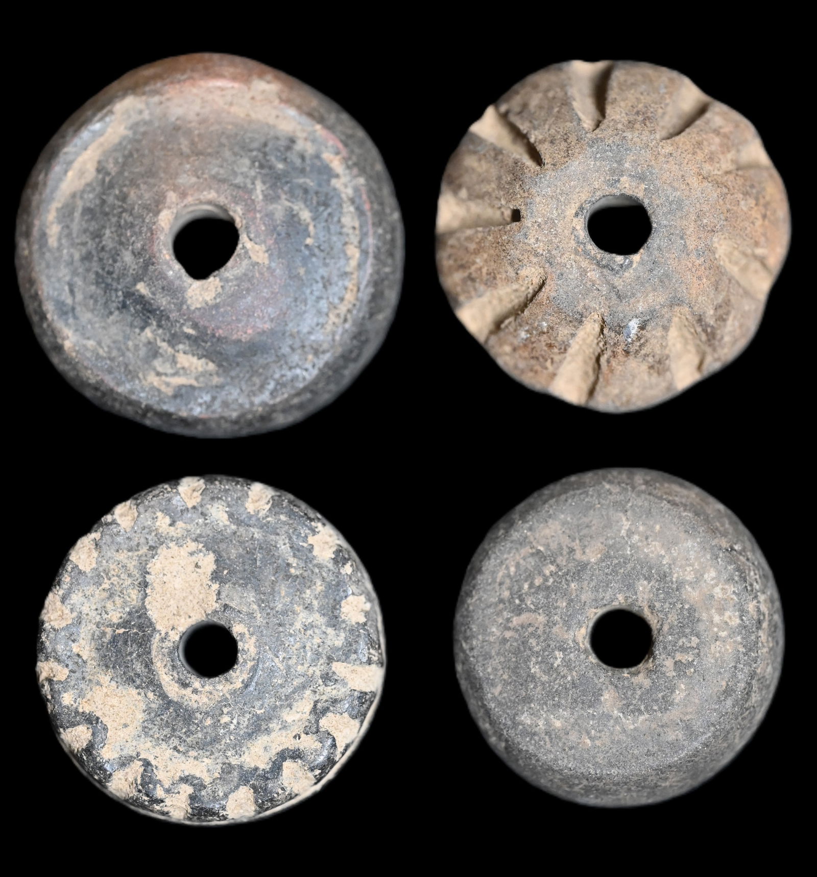 4 Pre-Columbian Spindle Whorl Beads 2 Engraved outstanding examples. They measure approximately 1 (1 of 5)