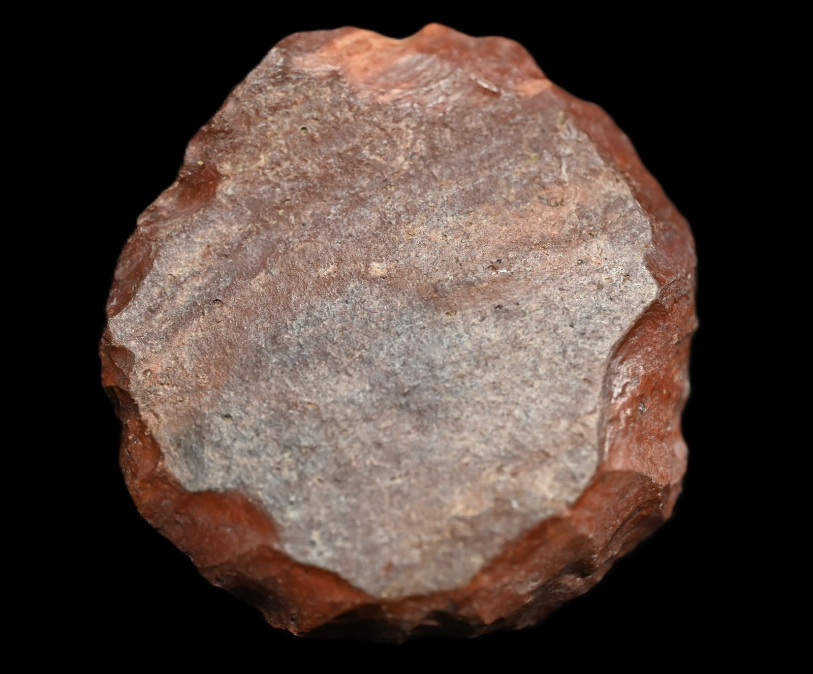 2 1/8" Colorful Red Sun Disc made out of Heat treated Burlington Chert.: 2 1/8" Colorful Red Sun Disc made out of Heat treated Burlington Chert.