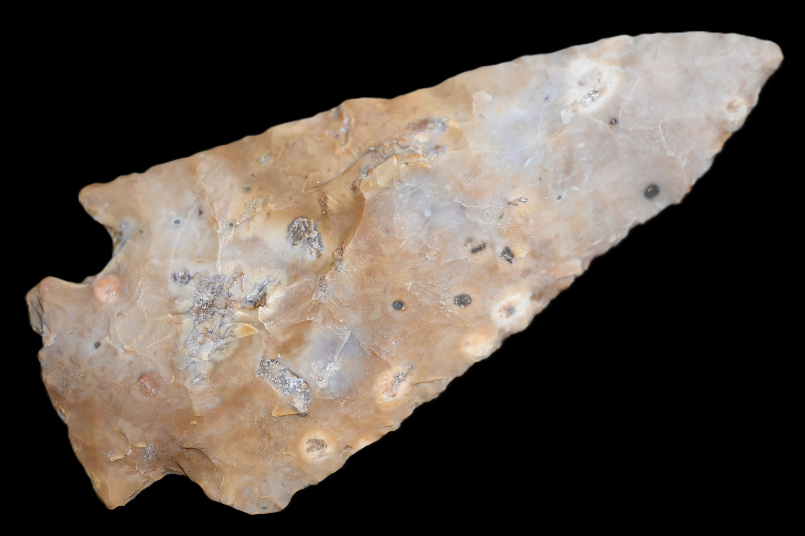 4 3/8" Hopewell Found in Ohio. Very colorful translucent material.: 4 3/8" Hopewell Found in Ohio. Very colorful translucent material.
