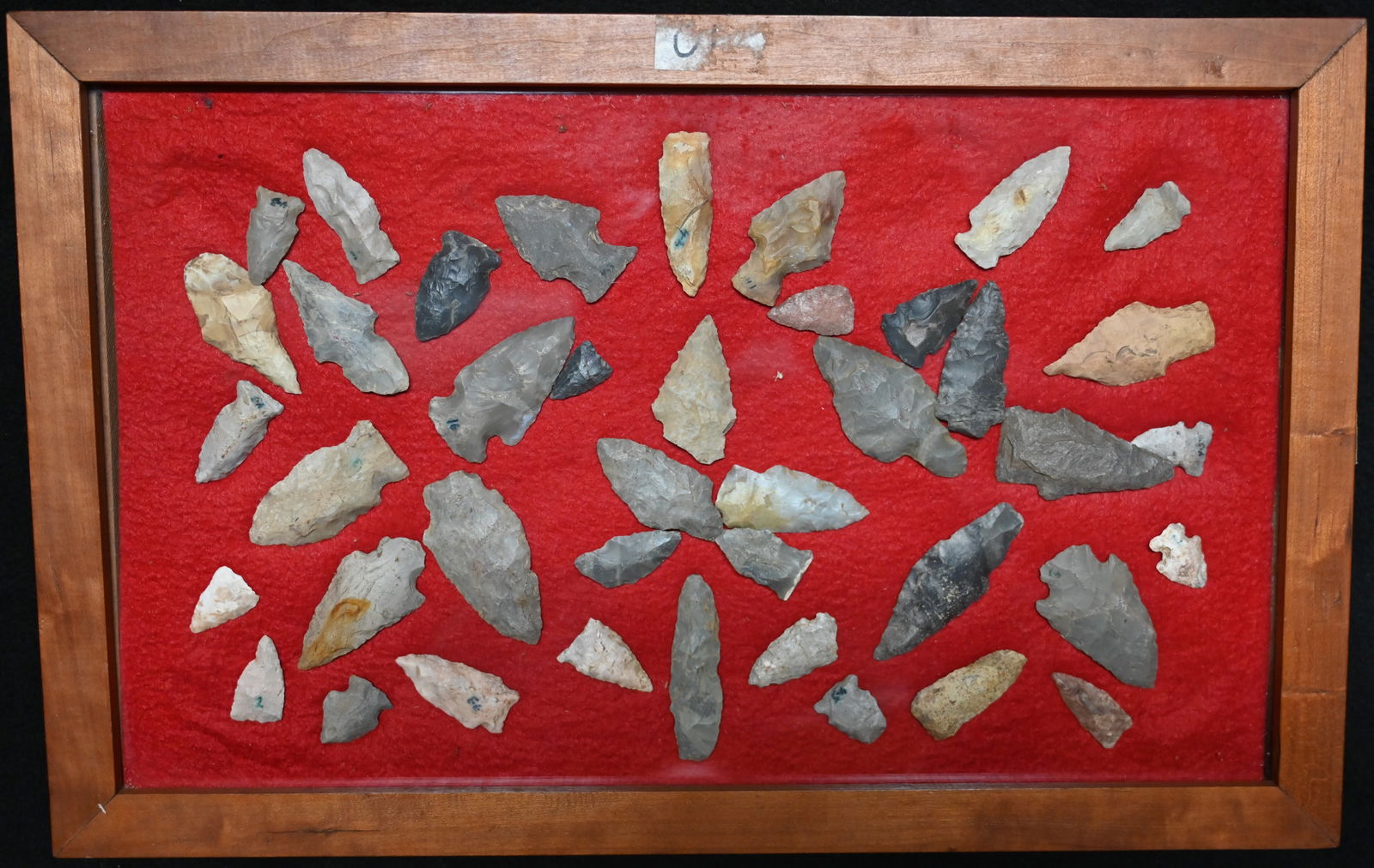 Frame of 41 Arrowheads Found in Anderson Co. Kentucky Ex: Raymond Peak Collection. (1 of 6)