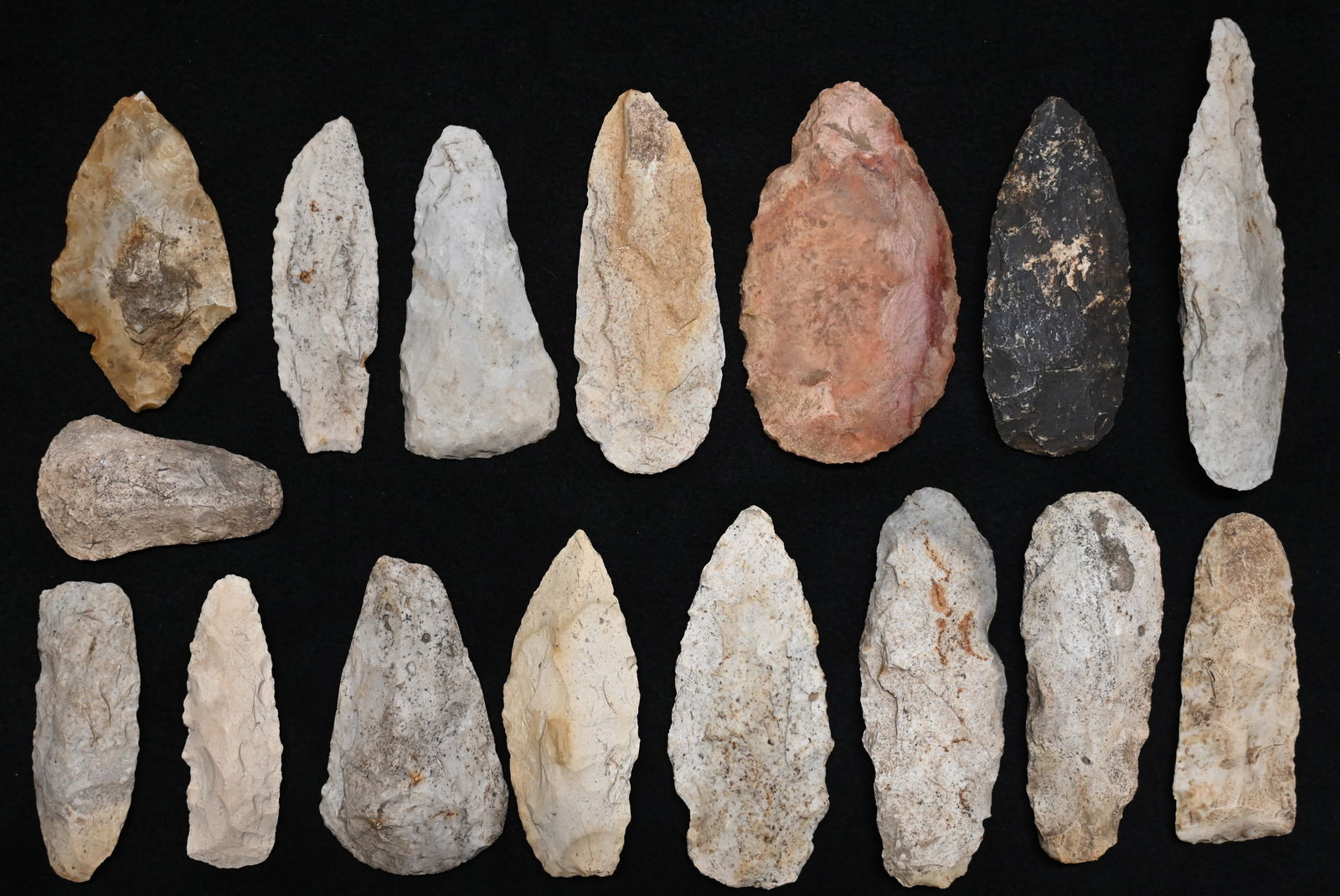 16 Flint Tools Found in Missouri 6 1/4" Longest.  Includes Flint Celts, Knives , Adze, and (1 of 6)