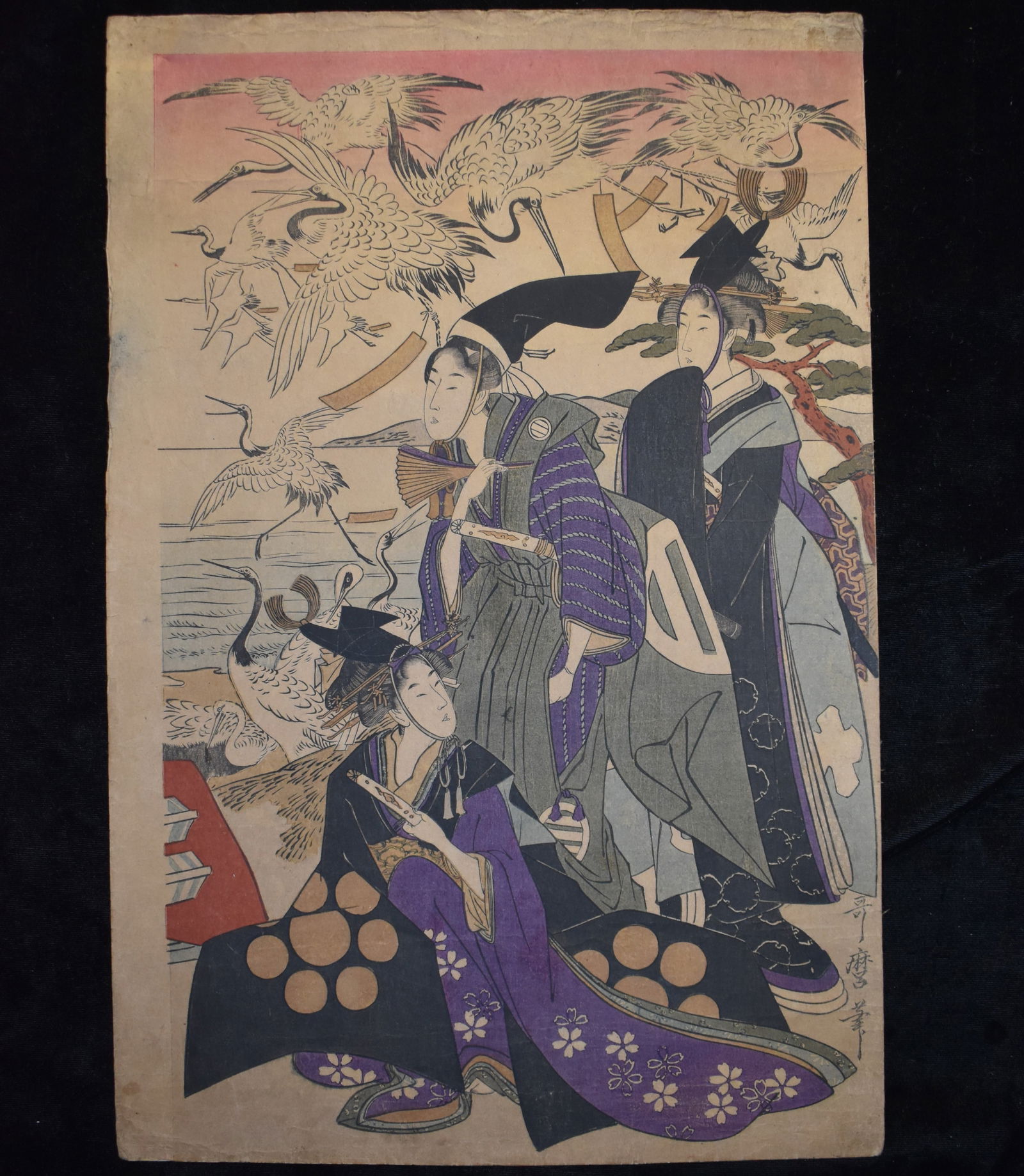 Kitagawa Utamaro Meiji Woodblock Print (late 1800s-early 1900s): Utamaro Meiji Block Print (late 1800s-early 1900s). This block print was originally created circa 1800 by Kitagawa Utamaro. This woodblock print does look in about every way like a Utamaro original. G