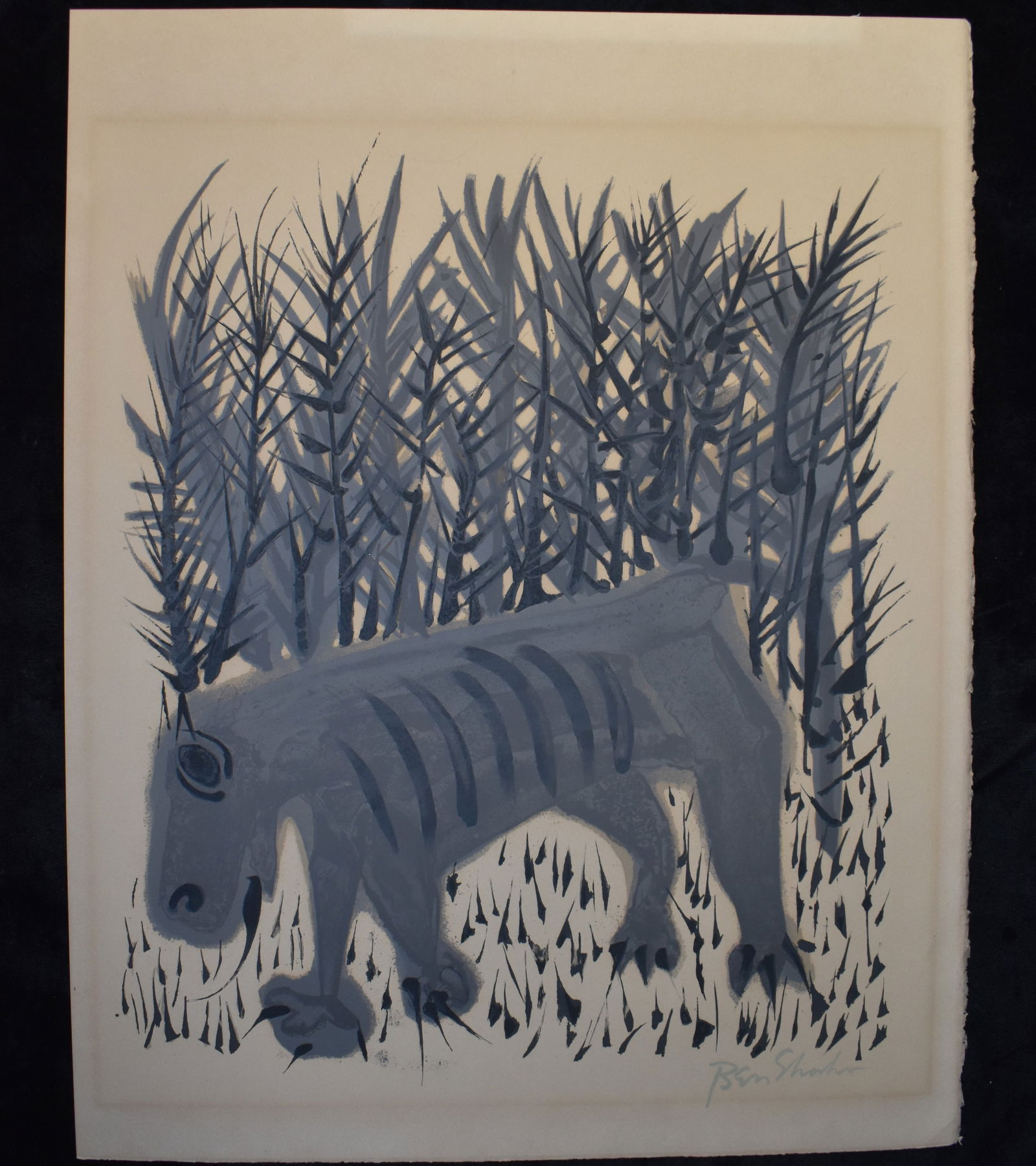 Original 1968 Lithograph "One Must Know the Animals Collection" from the Rilke Portfolio of Ben: Original 1968 Lithograph from the "One Must Know the Animals Collection" from the Rilke Portfolio of Ben Shahn. "Ben Shahn Trust" stamp generally signals that the artwork came from, or was authenticat