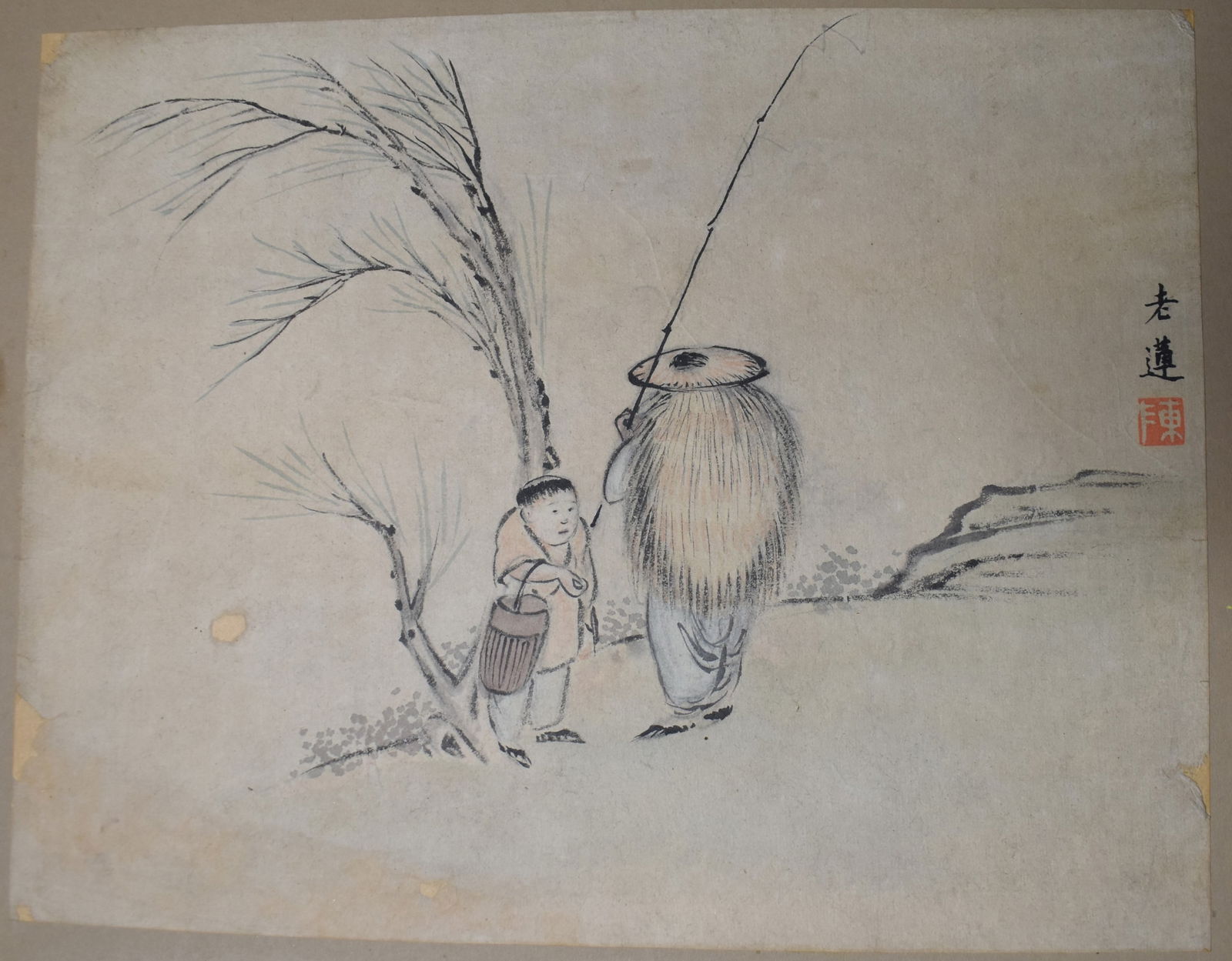Original Painting by Chen Hongshou "Going Fishing" (1598-1652) Ming Dynasty: No title given so we named it "Going Fishing". Original Painting by Chen Hongshou (1598-1652) Ming Dynasty. Chen Hongshou (1598–1652) was one of the most original and recognizable painters of the la