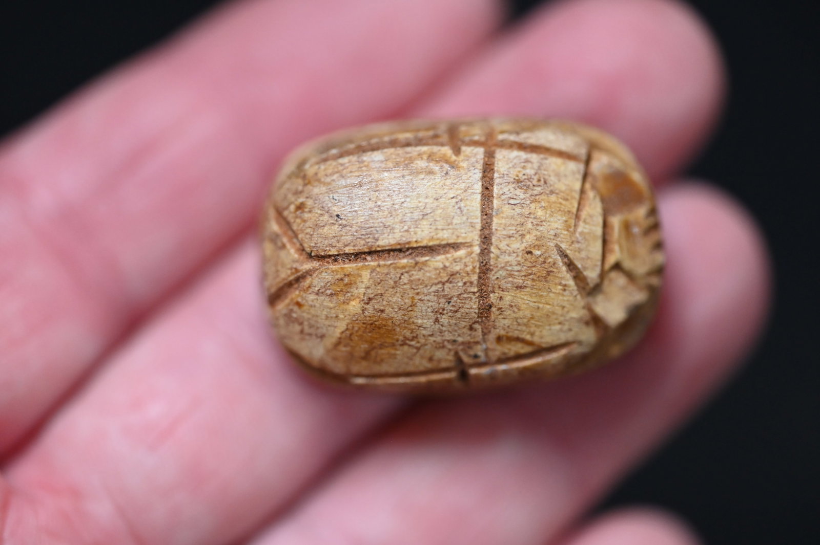 Ancient Egyptian Steatite Scarab 1550-1070 B.C. Egyptian Heiroglyph engraved 1 3/8" long.: Ancient Egyptian Steatite Scarab 1550-1070 B.C. Egyptian Heiroglyph engraved 1 3/8" long.