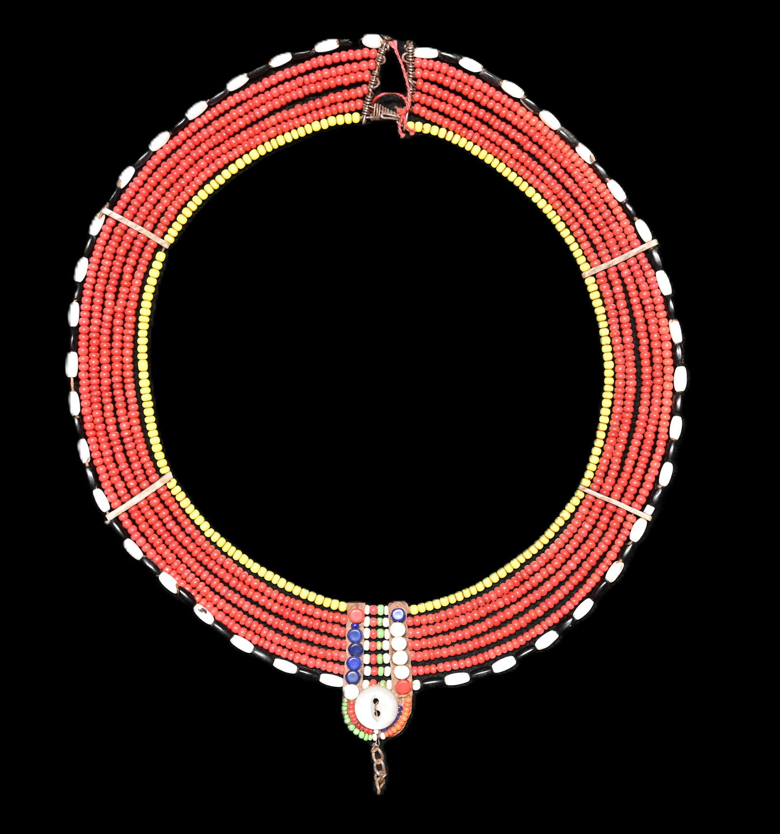 Reddish Hand Beaded Maasai Collar Necklace 9".: Reddish Hand Beaded Maasai Collar Necklace 9".