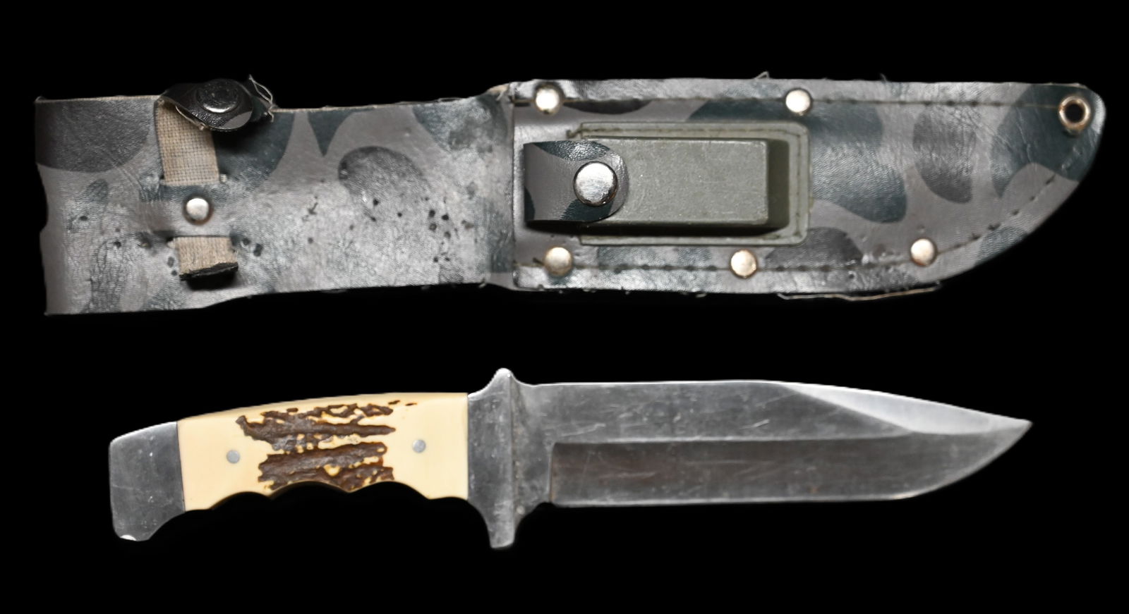 Mossy Oak Antler Handle 6" Fixed Blade Knife.: Mossy Oak Antler Handle 6" Fixed Blade Knife.