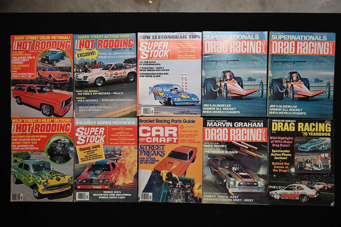 10 Vintage 1975-1976 Car Magazines.  Popular Hot Rodding, Drag Racing, Super Stock, and Car Craft. (1 of 7)