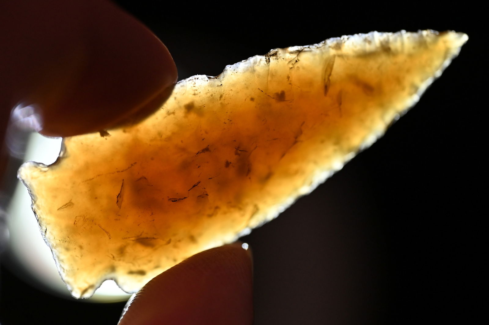 2 1/2" Knife River Chert Deepwater Creek Arrowhead Found in South Dakota. Ryan Keele COA Ex: Dan (1 of 7)