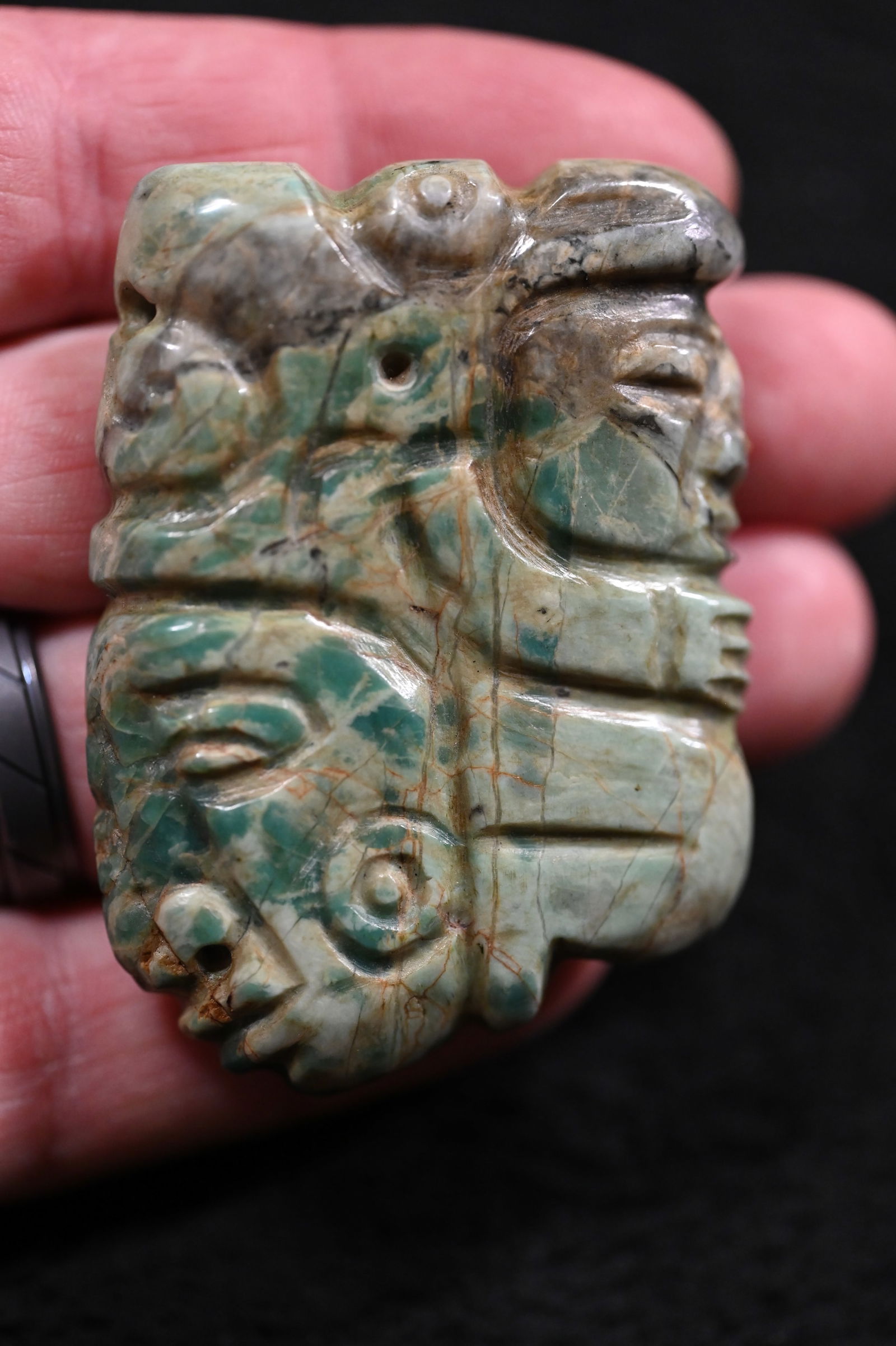 2 5/8" Maya Jade Face Pendant.: 2 5/8" Maya Jade Face Pendant.