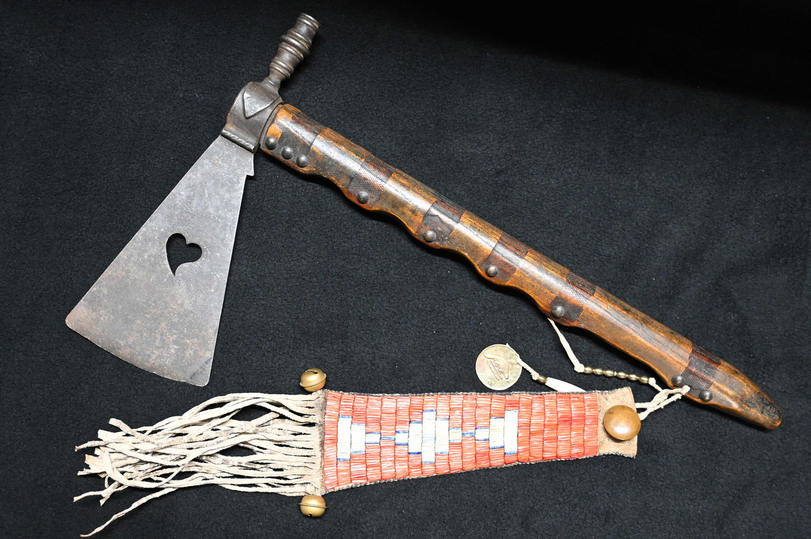 Pipe Tomahawk with Quilled Drop with Northwest Company Beaver Token. 18" tacked handle 11" (1 of 11)