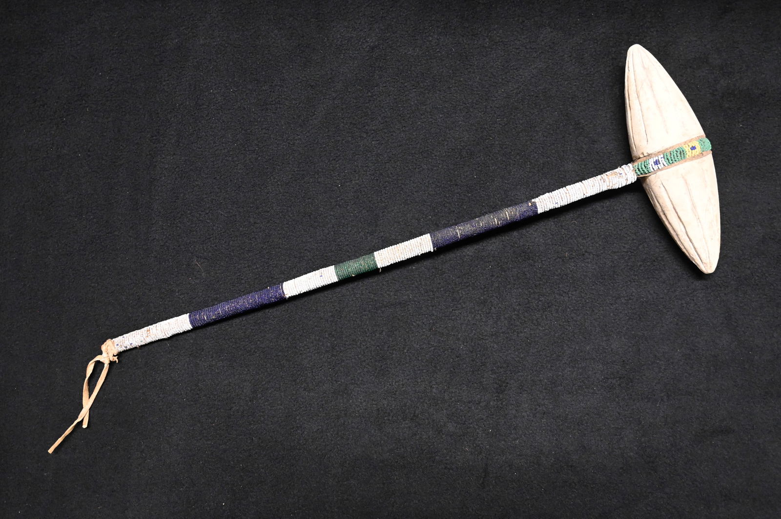 Plains Grooved War Club with Beaded Handle 22". (1 of 8)