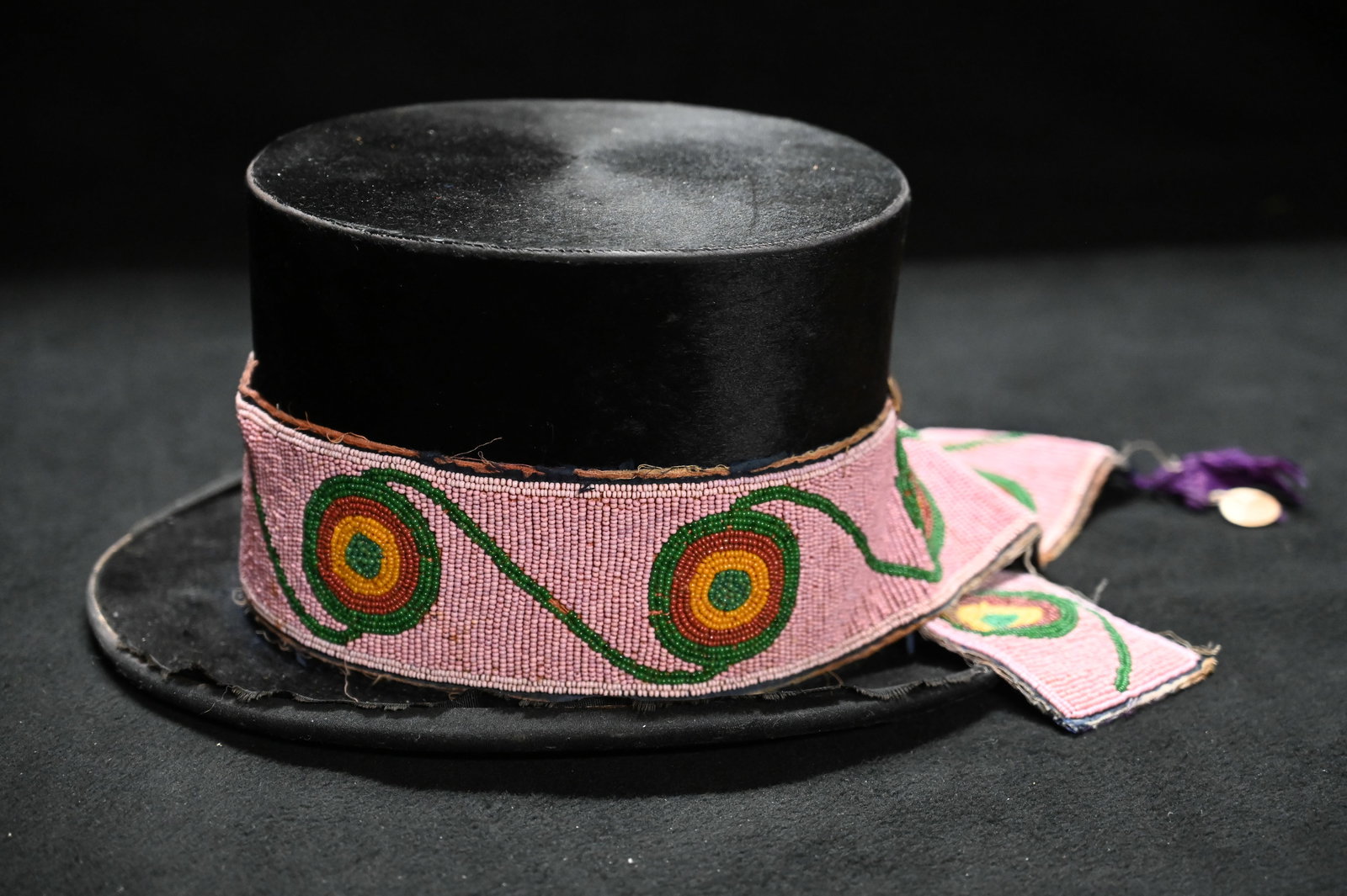 Hand Beaded Wool Top Hat Featuring a peyote-stitched band with a spiral design on a . Stagg of Paris (1 of 6)