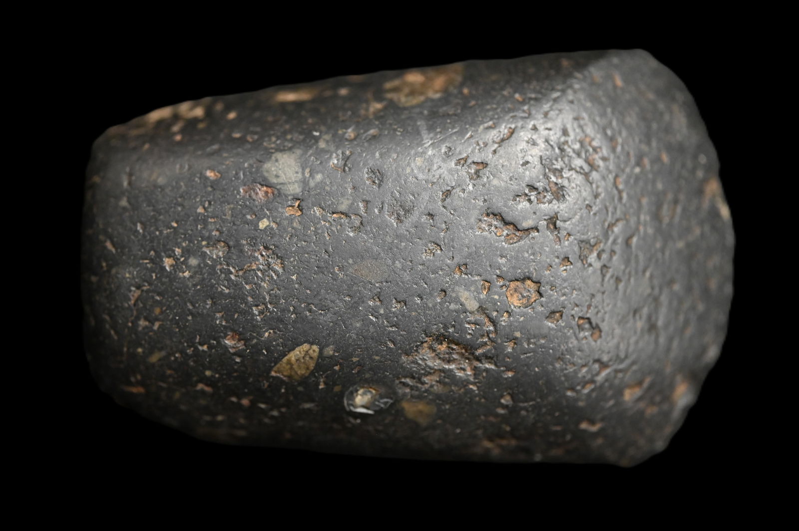 2 15/16" Black Hardstone Celt Found in Fulton Co. Illinois Ex: Dean Downing Collection. (1 of 8)